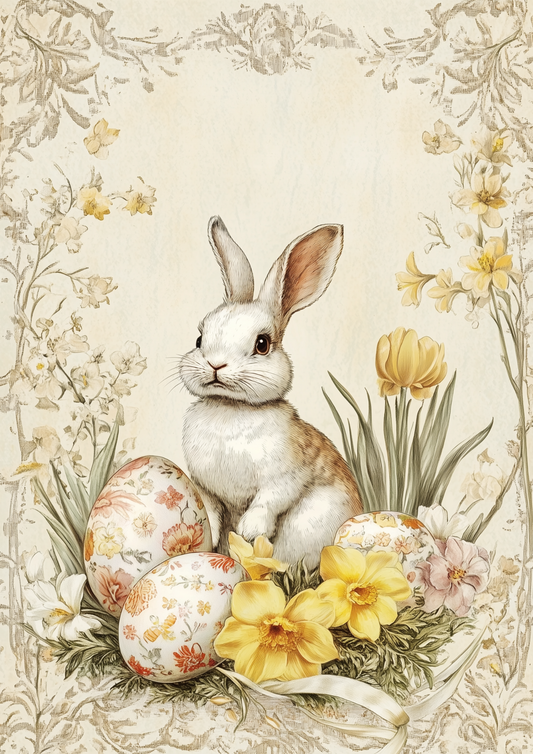 Rice Paper for Decoupage Easter Bunny and Eggs Collage Cat. No. 5538