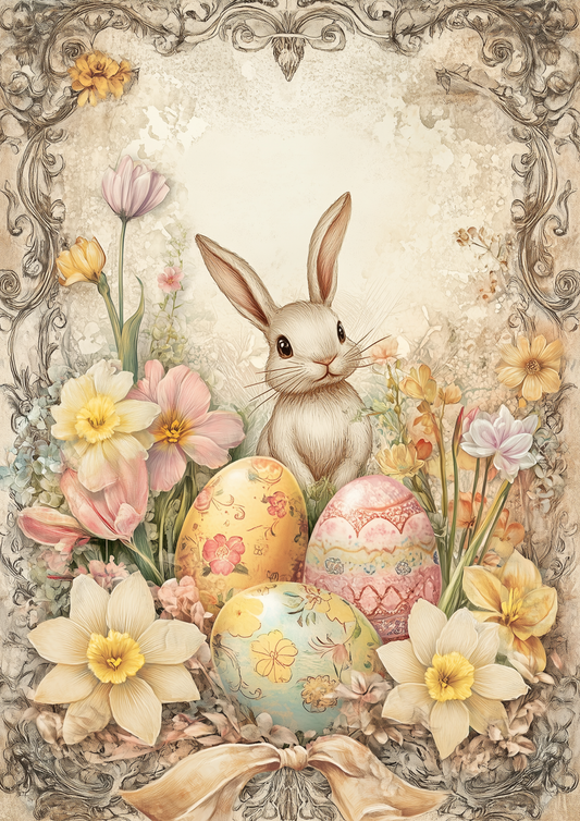 Rice Paper for Decoupage Easter Bunny and Eggs Full Cat. No. 5543