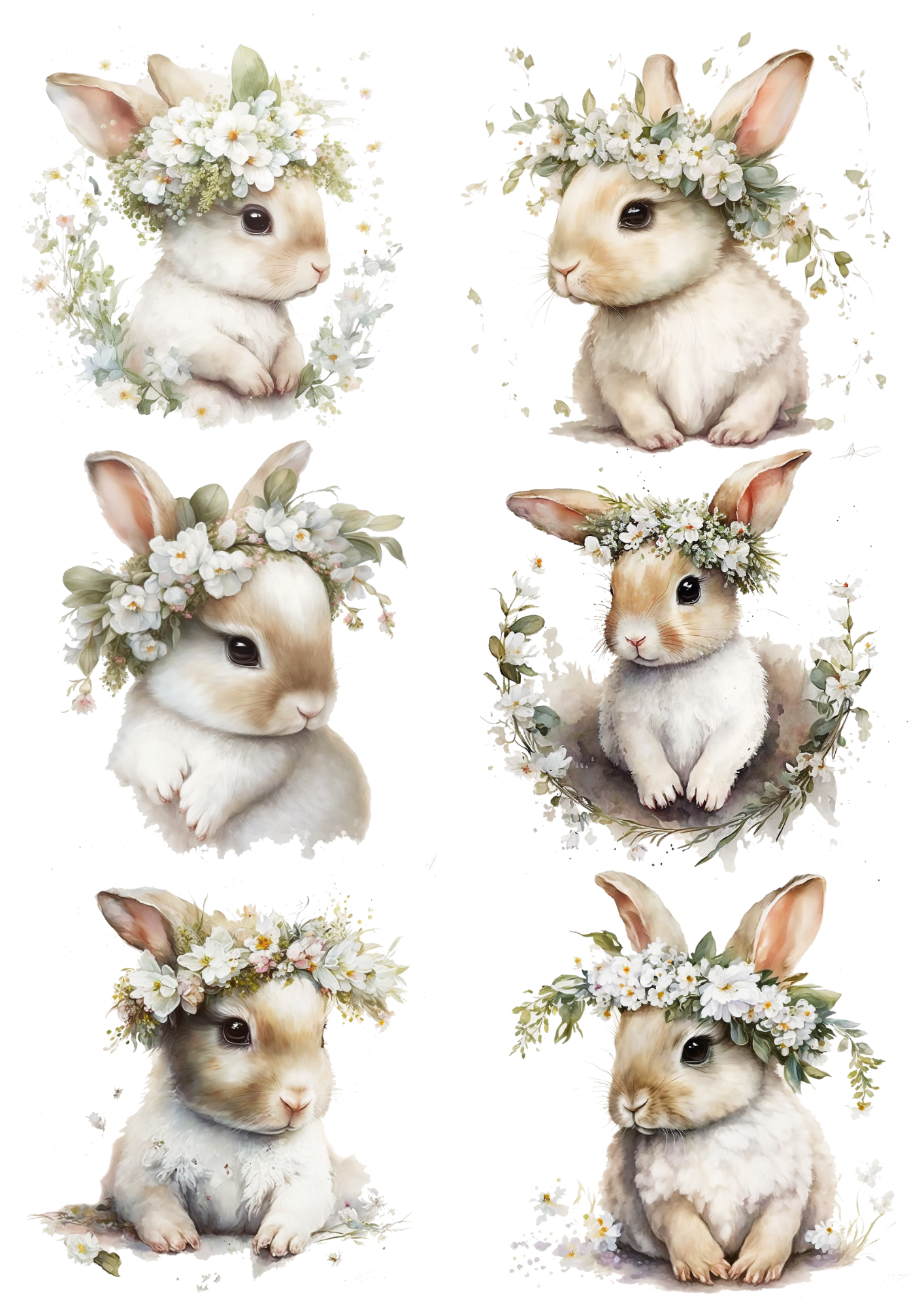 Rice Paper for Decoupage Easter Bunny in a Wreath Collage Cat. No. 5580