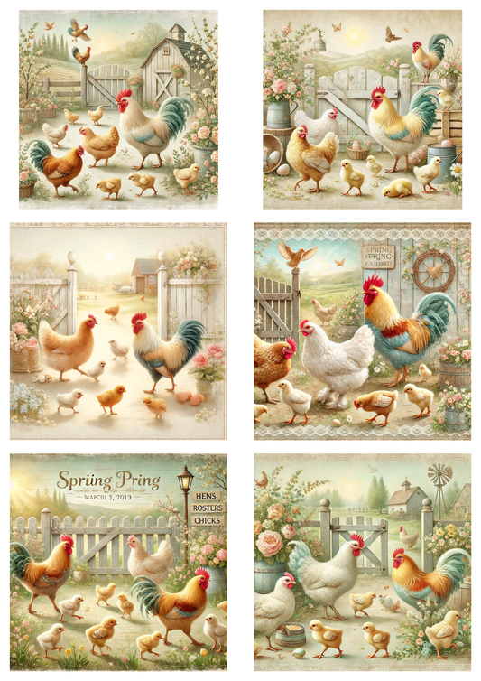 Rice Paper For Decoupage Chicken Farm Collage Cat. No. 5596