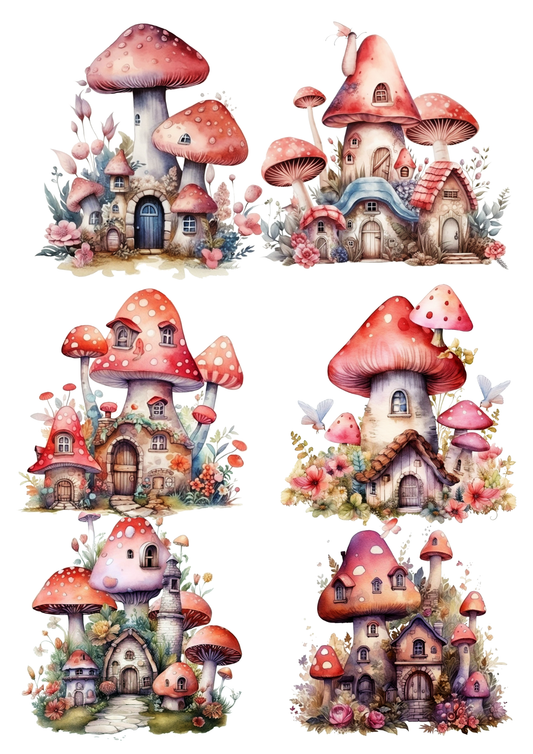 Rice Paper For Decoupage Mushroom Fairy Houses Collage Cat. No. 5599