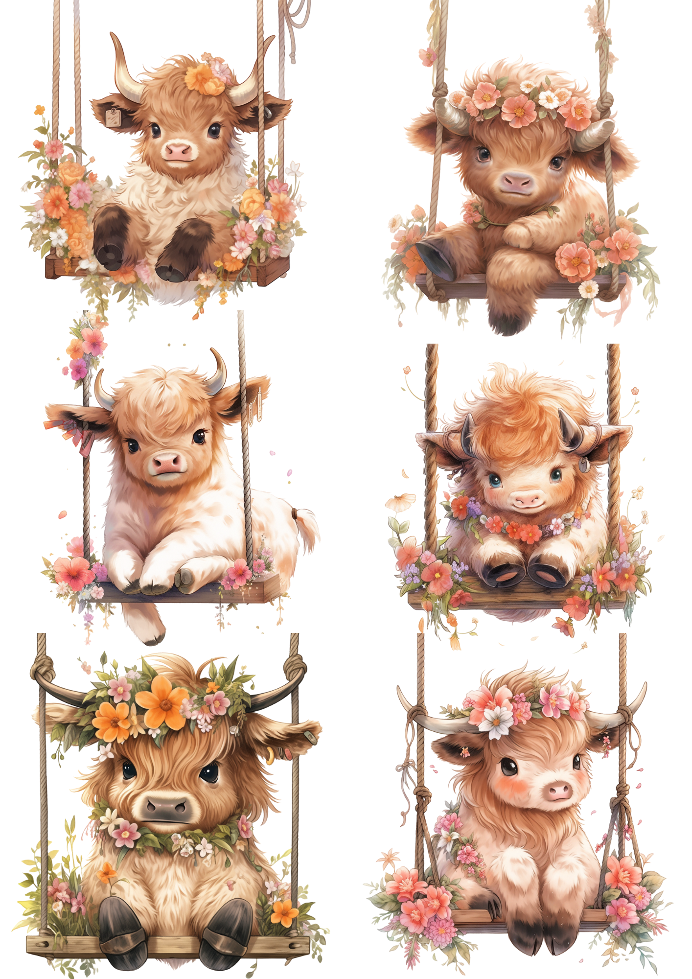 Rice Paper For Decoupage Young Highland Cow Collage Cat. No. 5605