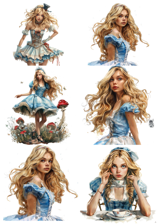 Rice Paper For Decoupage Alice in Wonderland Collage Cat. No. 5621