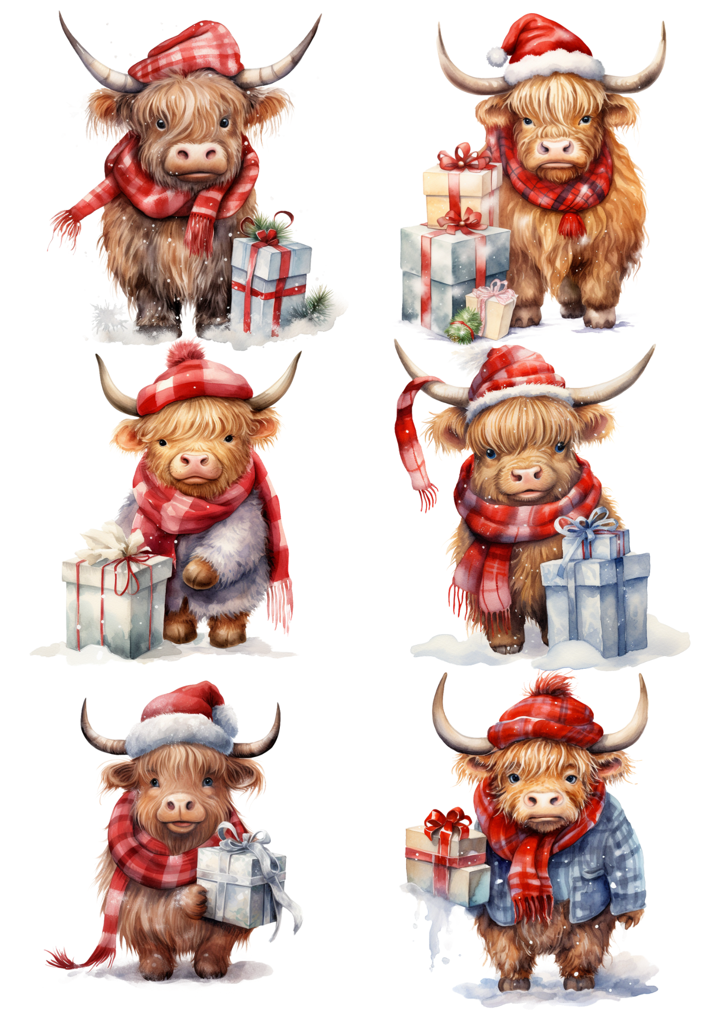 Rice Paper for Decoupage Highland Cow Christmas Collage Cat. No. 5632