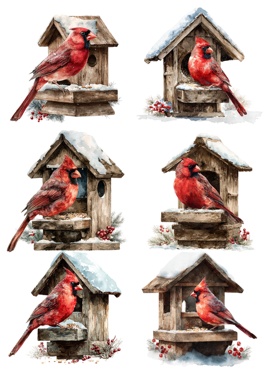 Rice Paper For Decoupage Red Cardinal Collage Cat. No. 5636