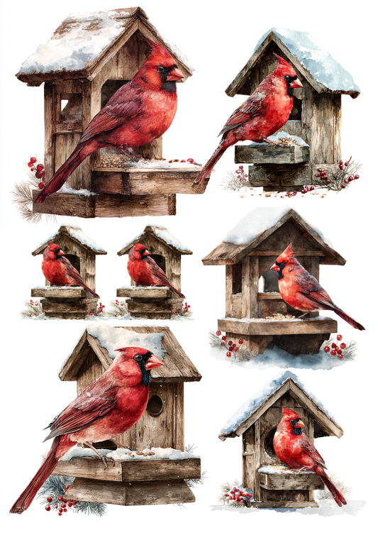 Rice Paper For Decoupage Red Cardinal Collage Cat. No. 5637