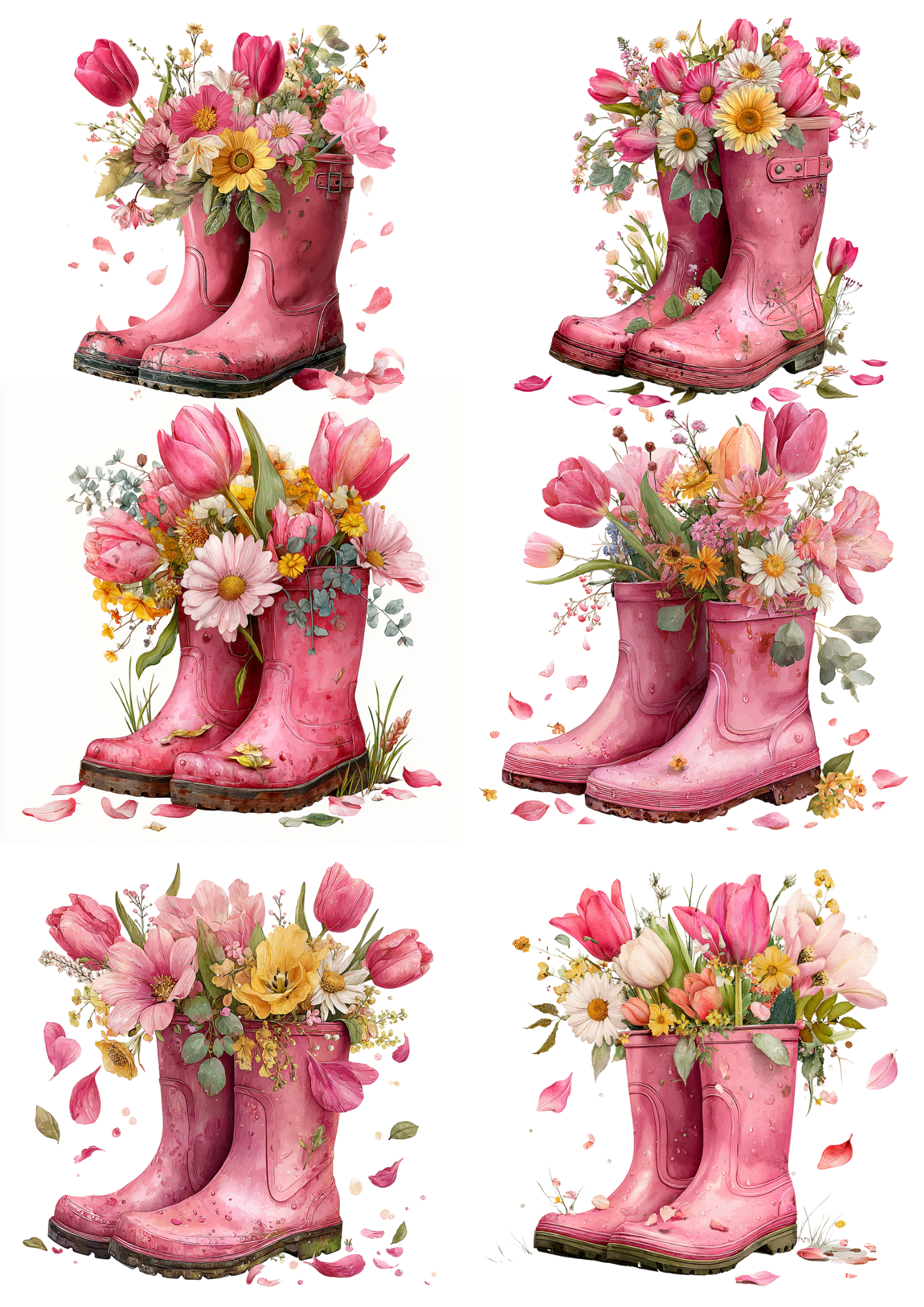 Rice Paper For Decoupage Wellingtons With Flowers Collage Cat. No. 5638