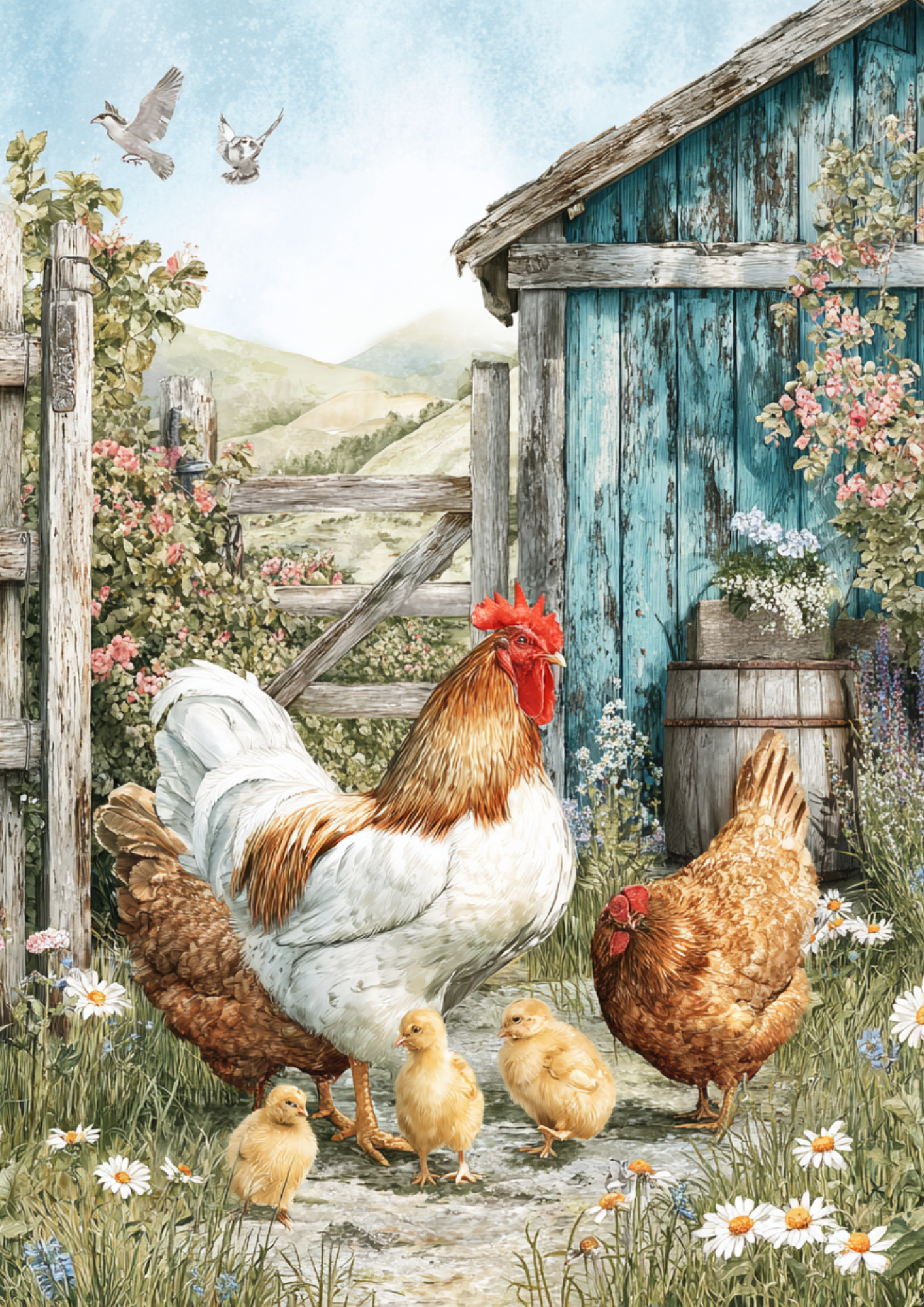 Rice Paper For Decoupage Chicken Farm Full Cat. No. 5647