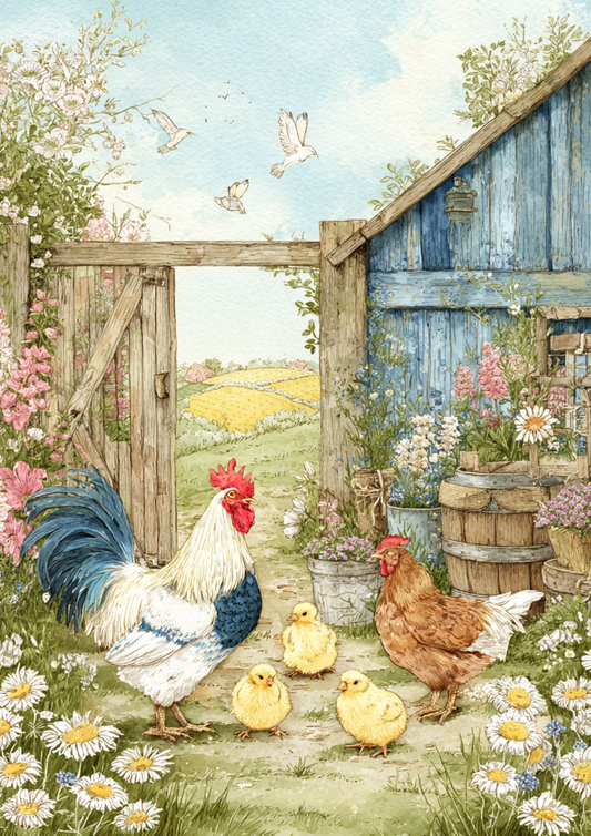 Rice Paper For Decoupage Chicken Farm Full Cat. No. 5648