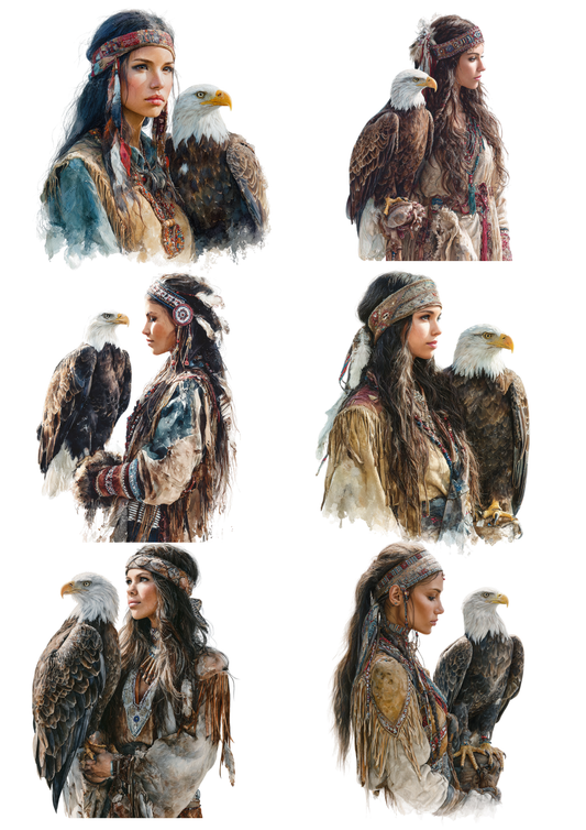 Rice Paper For Decoupage Indian Woman With Eagle Collage Cat. No. 5654