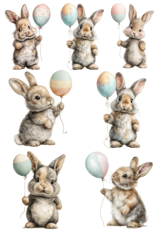 Rice Paper for Decoupage Easter Bunny with Balloon Collage Cat. No. 5666