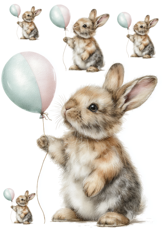 Rice Paper for Decoupage Easter Bunny with Balloon Collage Cat. No. 5667