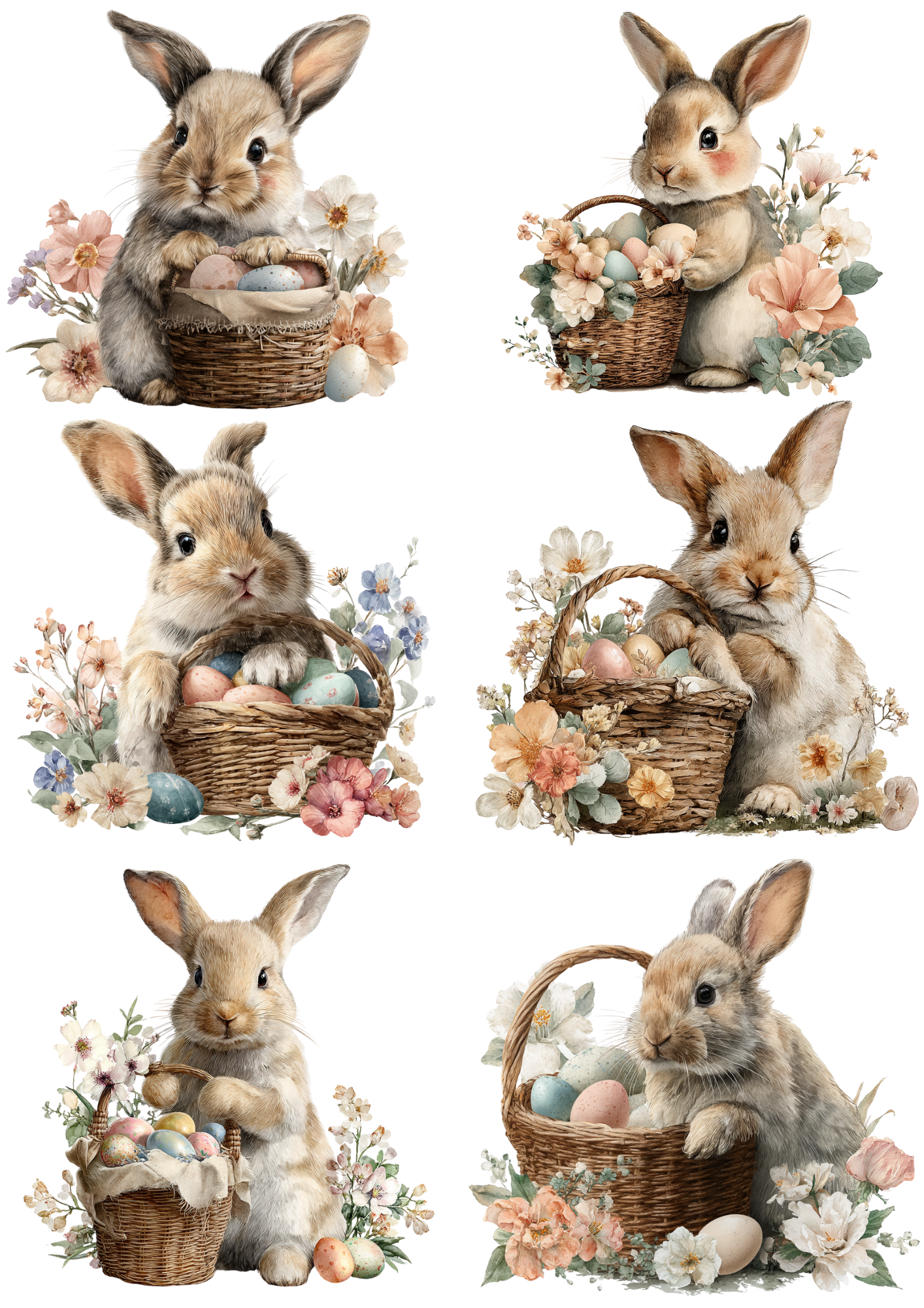 Rice Paper for Decoupage Easter Bunny with Easter Eggs Collage Cat. No. 5676