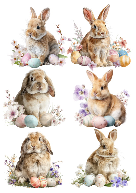 Rice Paper for Decoupage Easter Bunny with Easter Eggs Collage Cat. No. 5677