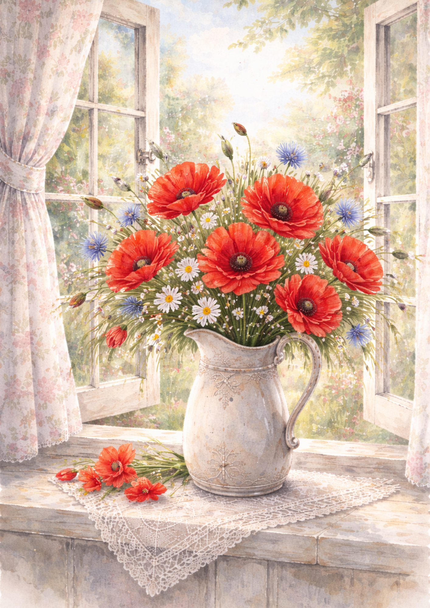 Rice Paper For Decoupage Bouquet of Poppies and Wildflowers Full Cat. No. 5690