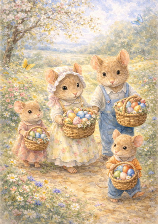 Rice Paper For Decoupage Mouse Family With Easter Eggs Full Cat. No. 5700