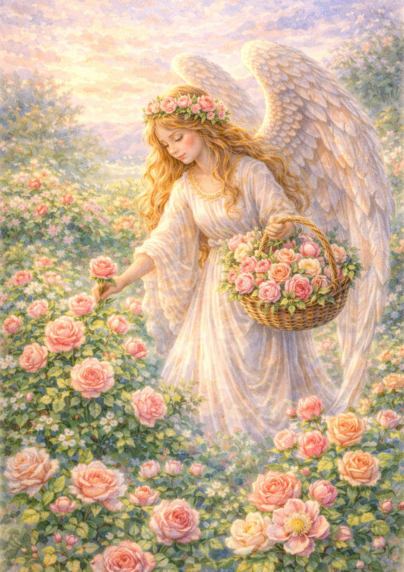 Rice Paper For Decoupage Angel in Flowers Full Cat. No. 5707