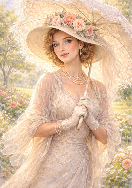 Rice Paper For Decoupage Lady In The Garden Full Cat. No. 5712