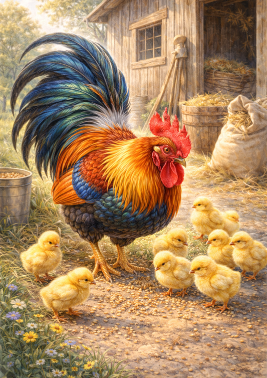Rice Paper For Decoupage Rooster And Chickens Full Cat. No. 5718