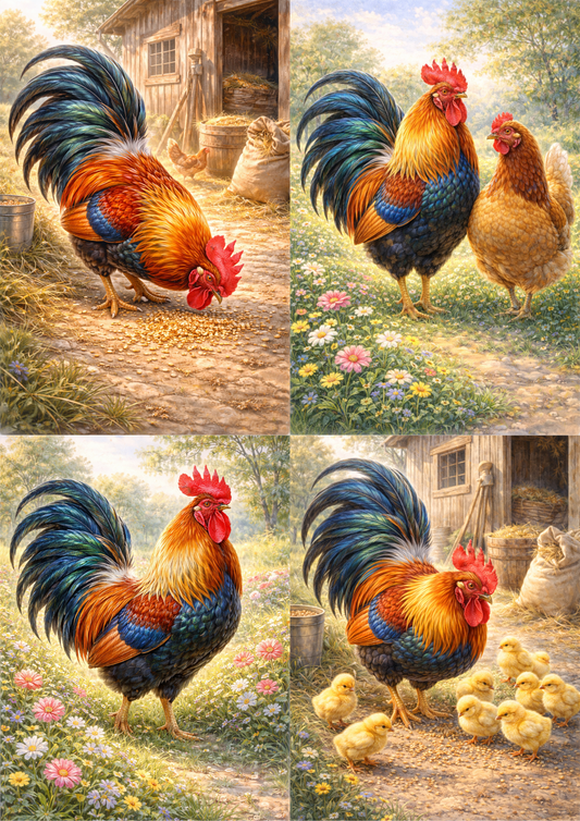 Rice Paper For Decoupage Rooster Collage Cat. No. 5724