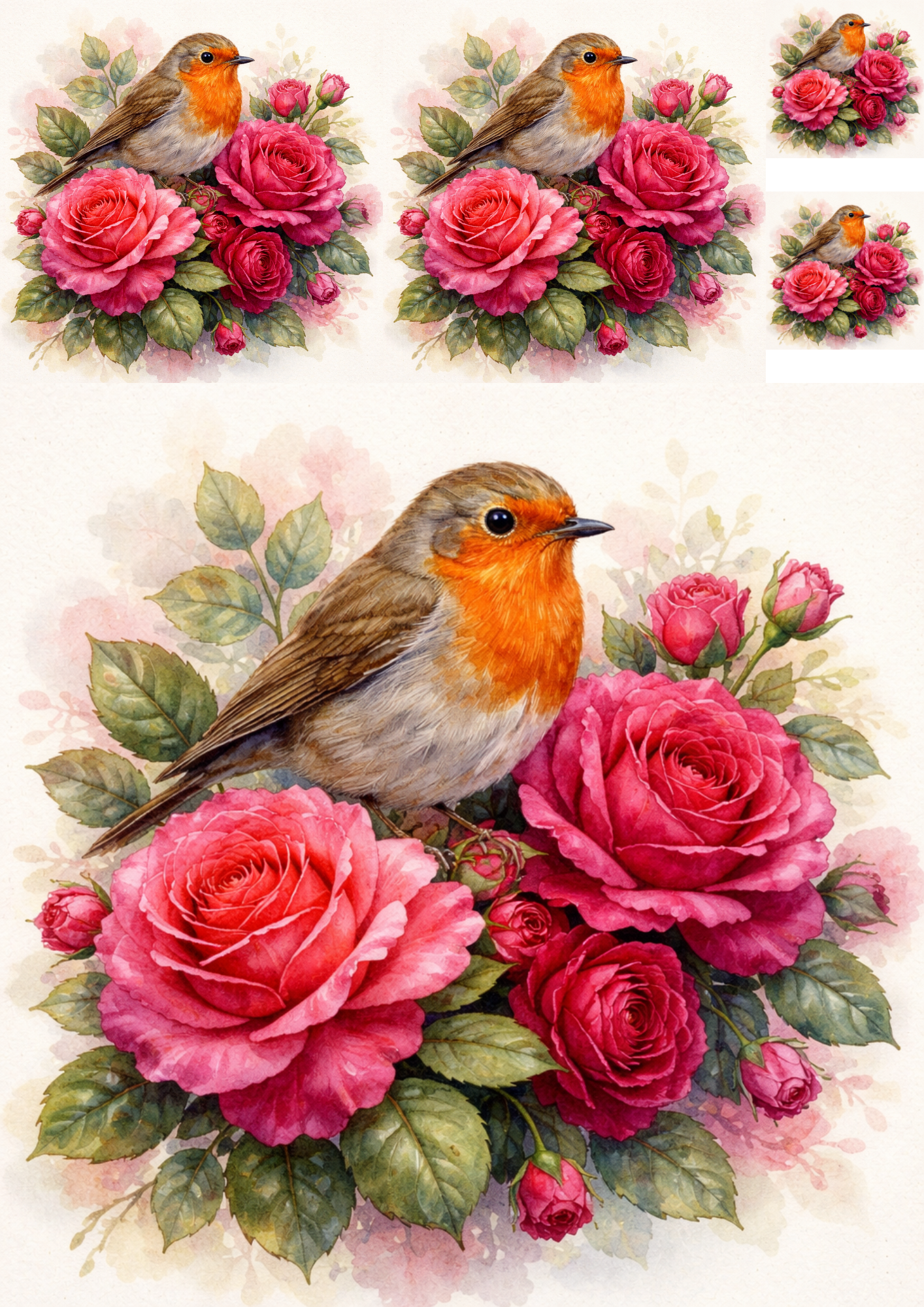 Rice Paper For Decoupage Red Robin On Roses Collage Cat. No. 5737 – The ...