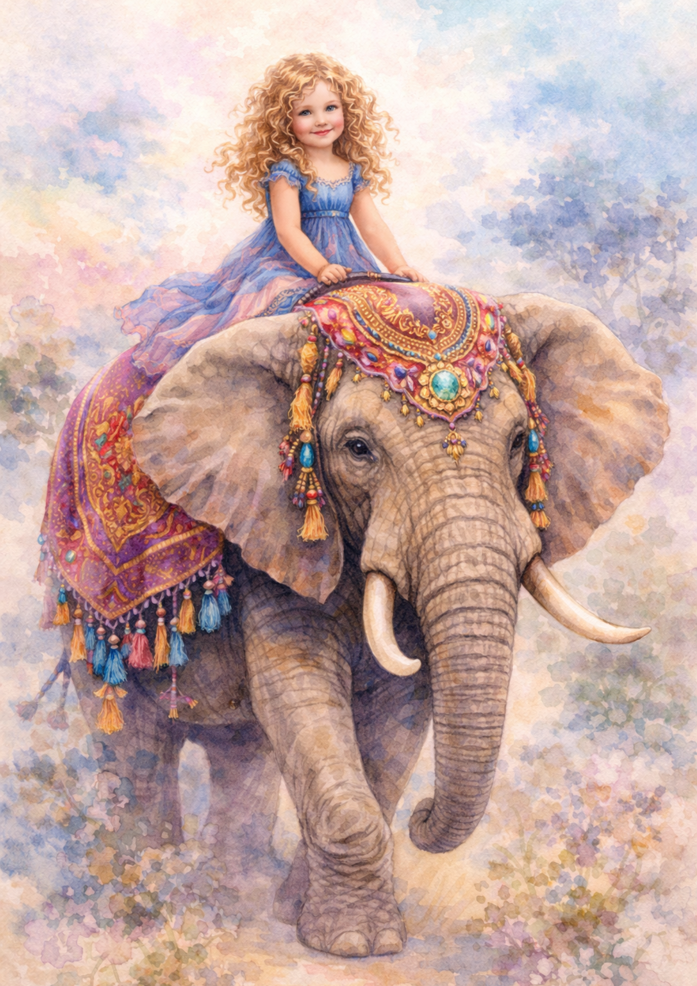 Rice Paper for Decoupage Girl on an Elephant Cat. No. 5747