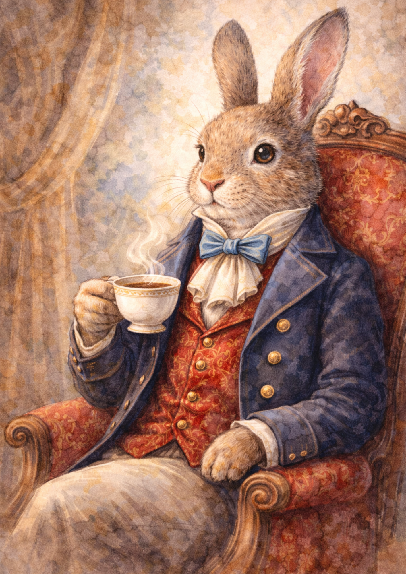 Rice Paper For Decoupage Rabbit Drinking Tea Full Cat. No. 5774