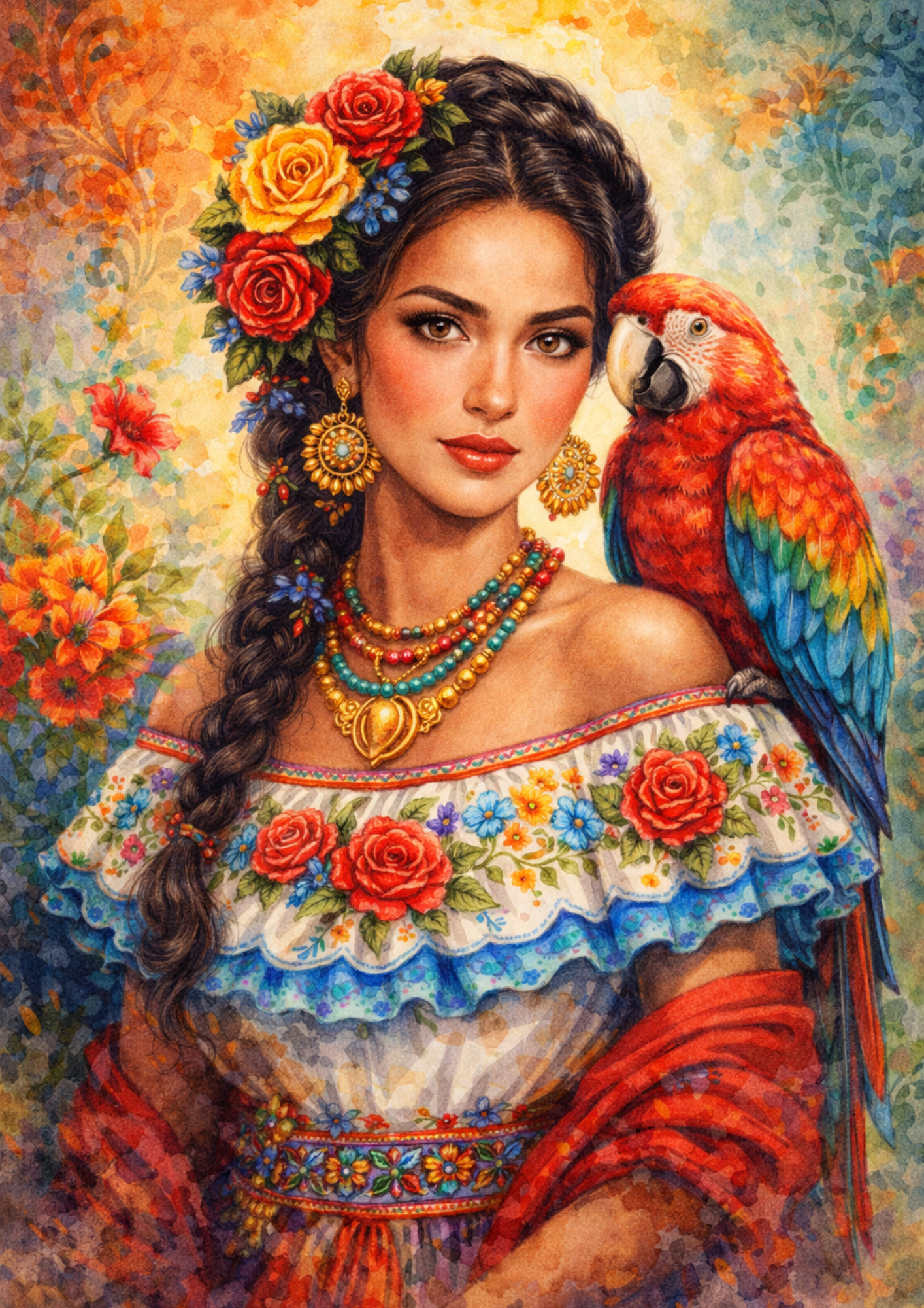 Rice Paper For Decoupage Woman With Parrot Full Cat. No. 5784