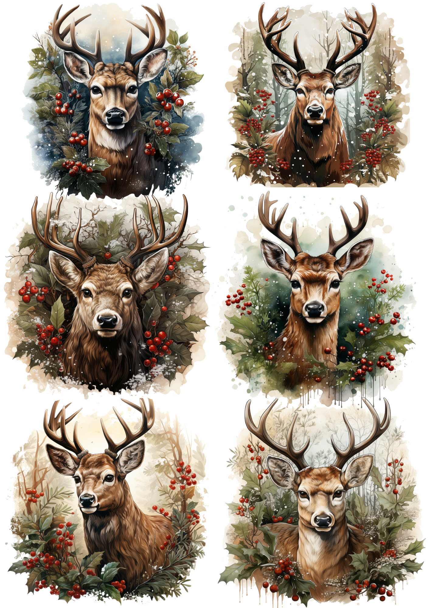 Rice Paper For Decoupage Deer Head in Flowers Collage Cat. No. 8316