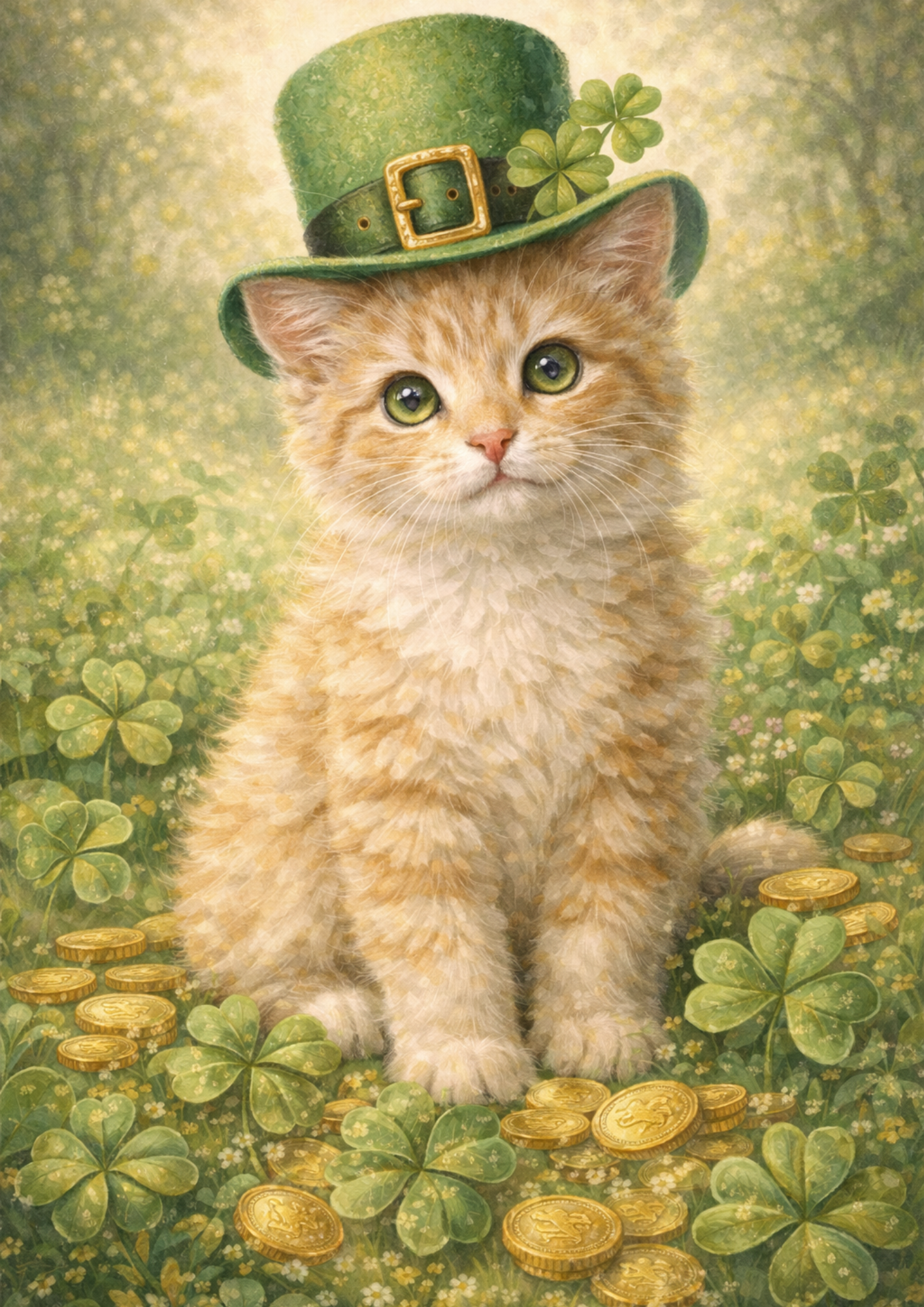 Rice Paper For Decoupage St. Patrick's Day Cat in a Hat Full Cat. No. 8339