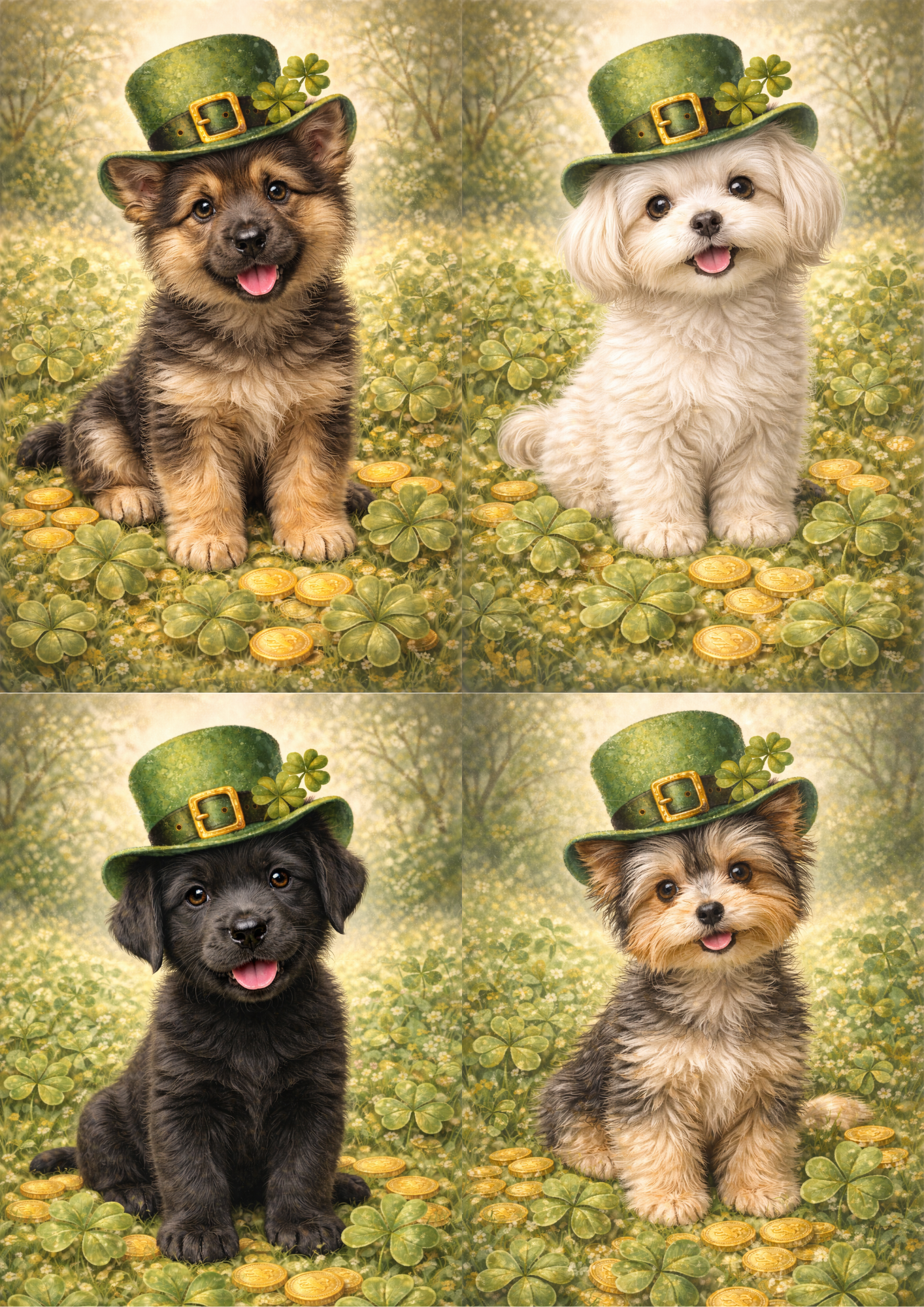 Rice Paper For Decoupage St. Patrick's Day Dog in a Hat Collage Cat. No. 8344