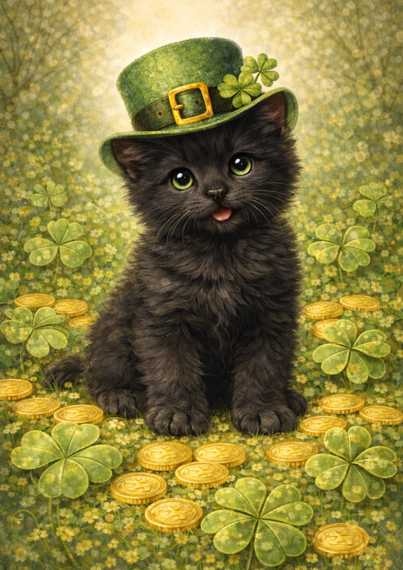 Rice Paper for Decoupage St. Patrick's Day Cat in a Hat Full Cat. No. 8349