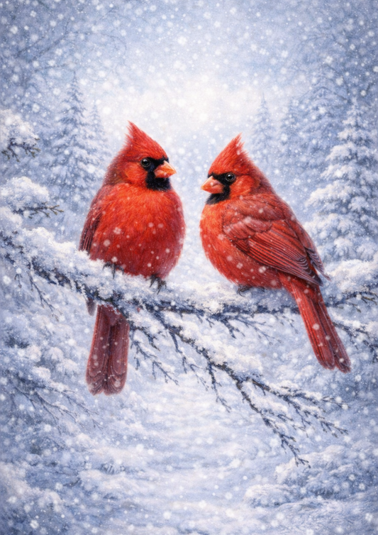 Rice Paper For Decoupage Red Cardinals in Winter Full Cat. No. 8354