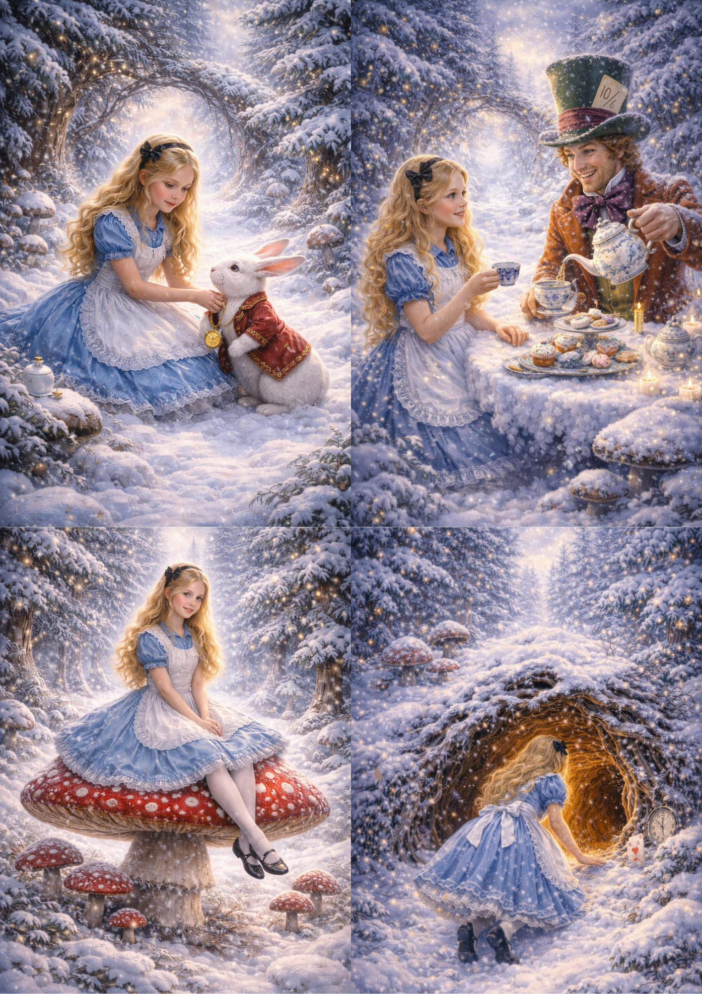 Rice Paper For Decoupage Alice in Wonderland in Winter Collage Cat. No. 8365