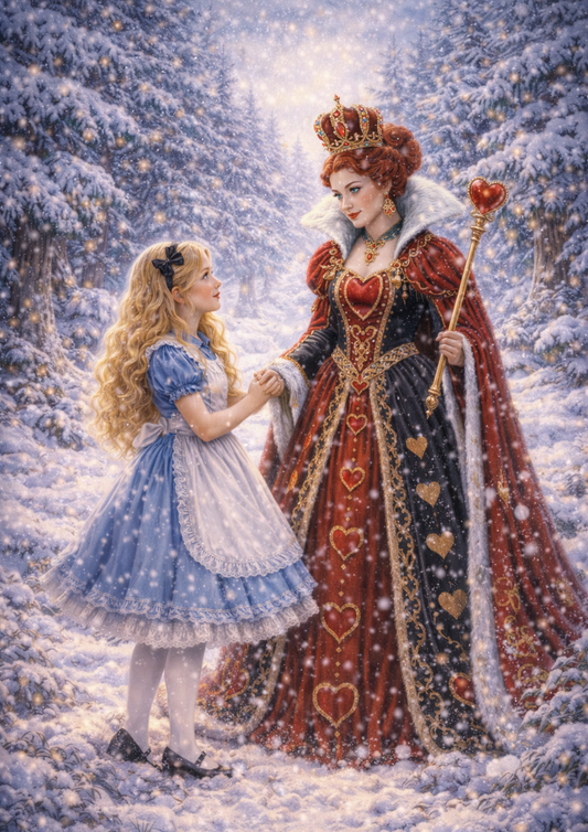 Rice Paper For Decoupage Alice in Wonderland and the Queen of Hearts in Winter Full Cat. No. 8366