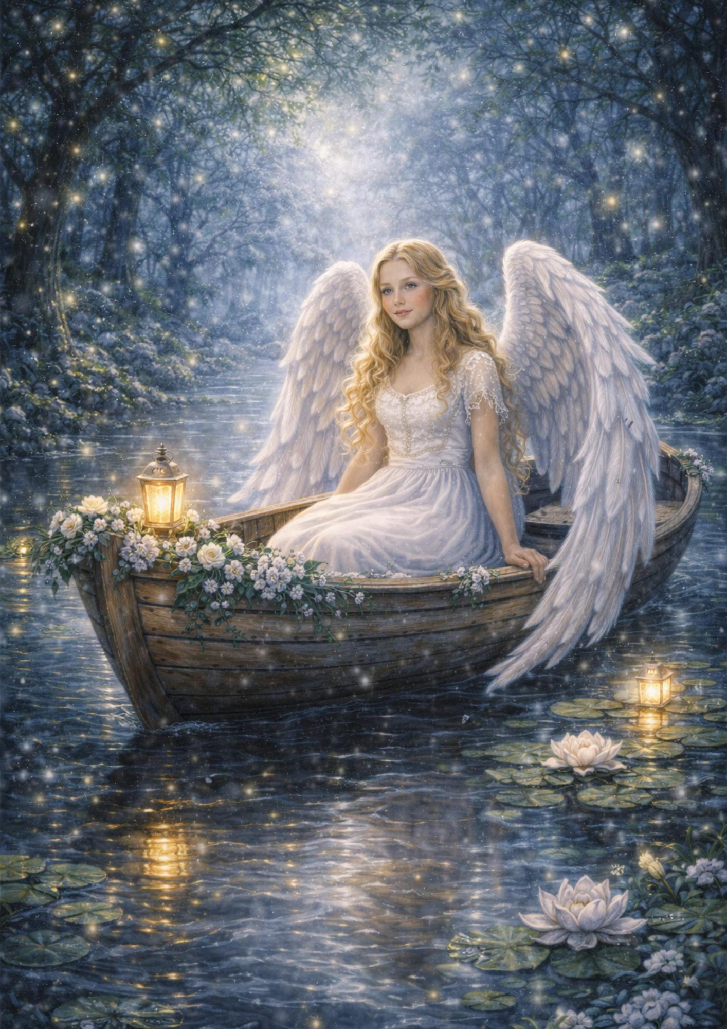 Rice Paper For Decoupage Angel in a Boat Full Cat. No. 8370