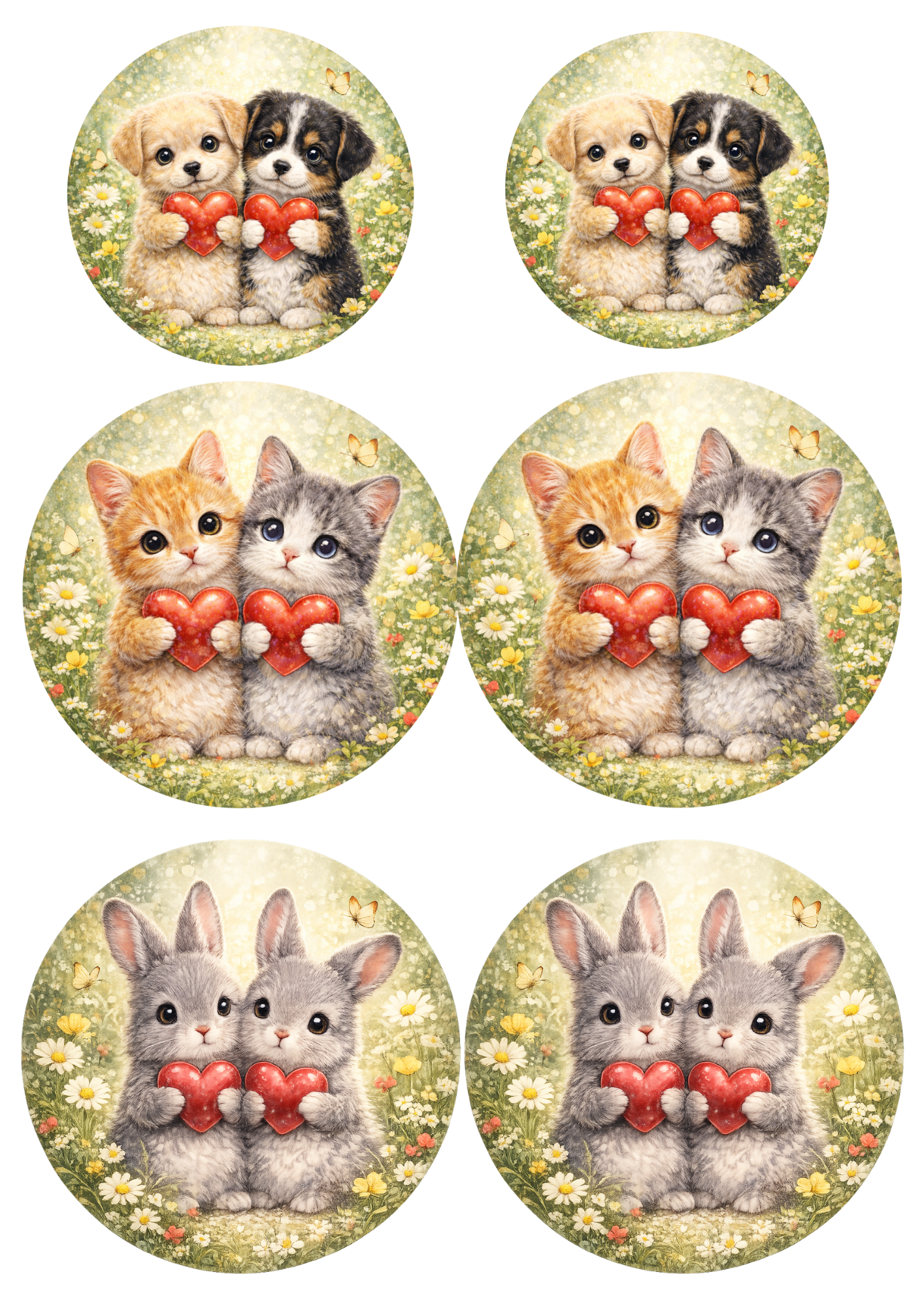 Rice Paper for Decoupage Cats and Dogs Holding a Heart Full Cat. No. 8398