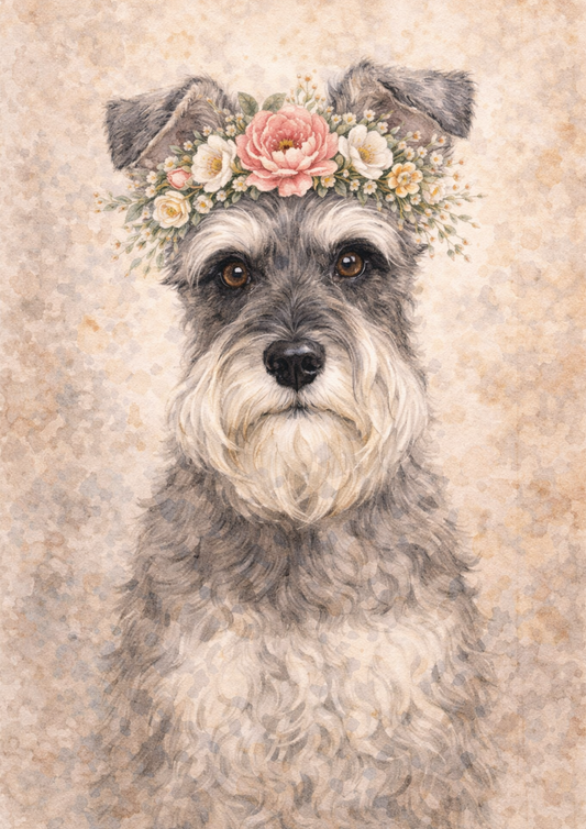 Rice Paper For Decoupage Miniature Schnauzer In A Wreath Full Cat. No. 8421