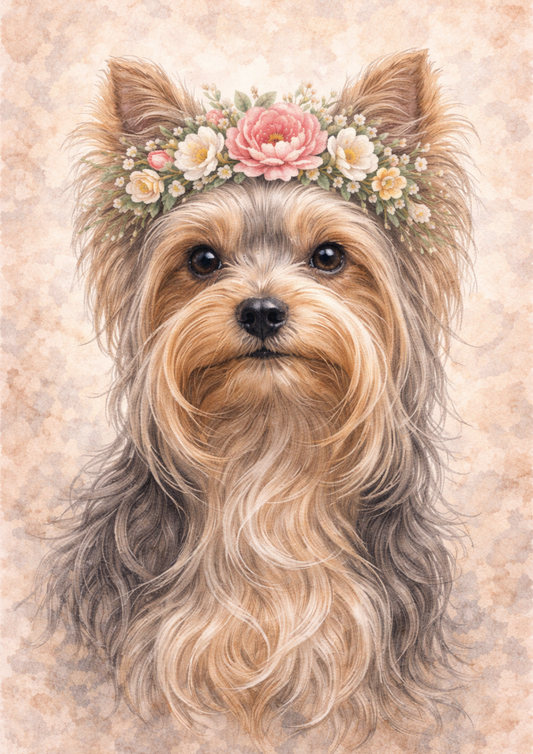 Rice Paper For Decoupage Yorkshire Terrier In A Wreath Full Cat. No.8423