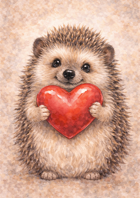 Rice Paper For Decoupage Hedgehog Holding a Heart Full Cat. No. 8424