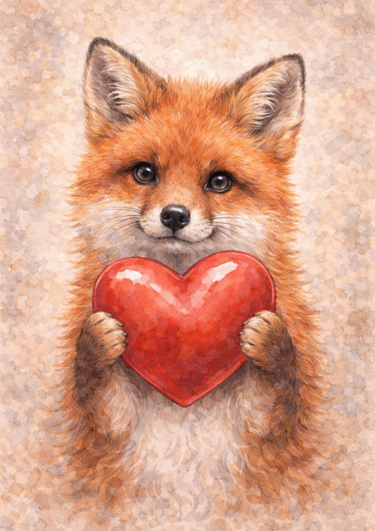 Rice Paper For Decoupage Fox Holding a Heart Full Cat. No. 8425