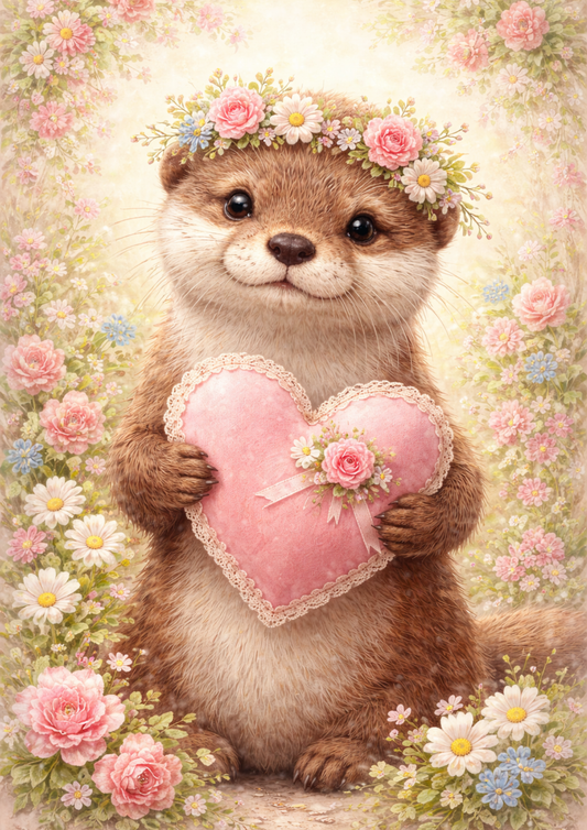 Rice Paper for Decoupage Otter Holding a Heart Full Cat. No. 8427