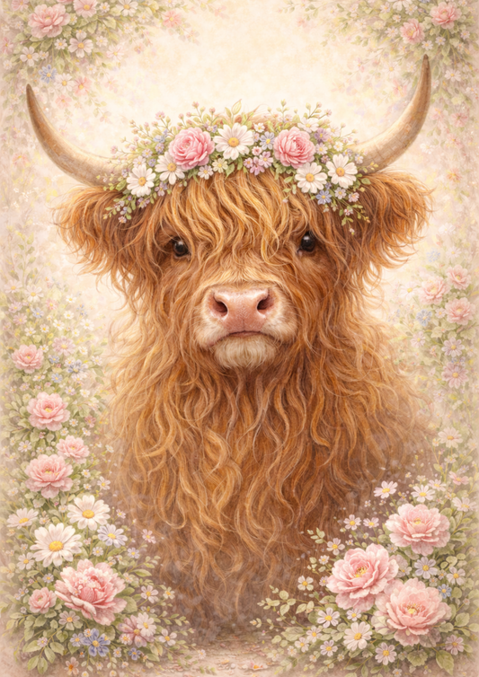 Rice Paper For Decoupage Highland Cow In A Wreath Full Cat. No. 8429