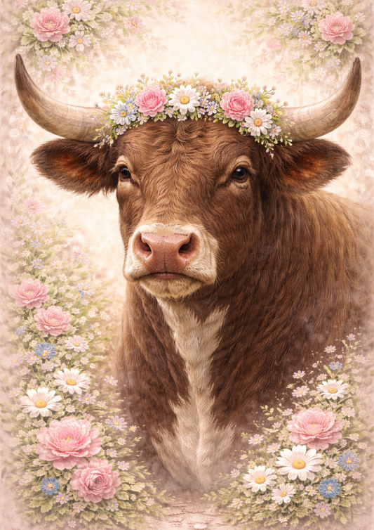 Rice Paper For Decoupage Bull In A Wreath Full Cat. No. 8431