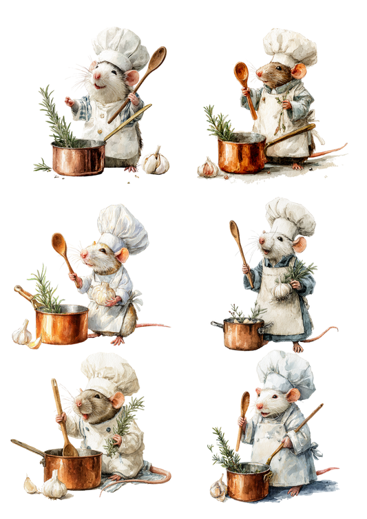 Rice Paper for Decoupage Mouse Chef Collage Cat. No. 8441