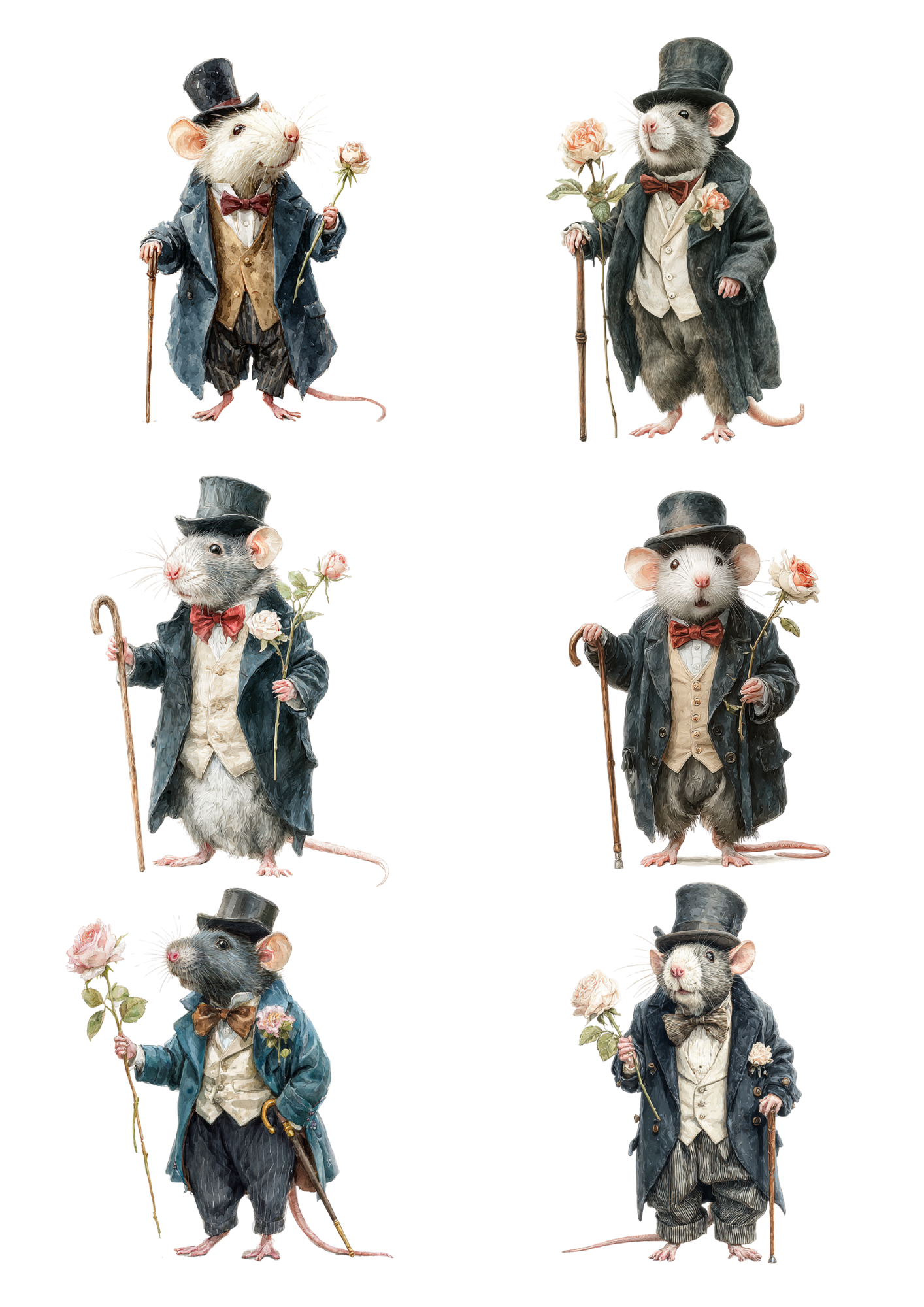 Rice Paper For Decoupage Mouse In Elegant Outfit Collage Cat. No. 8442