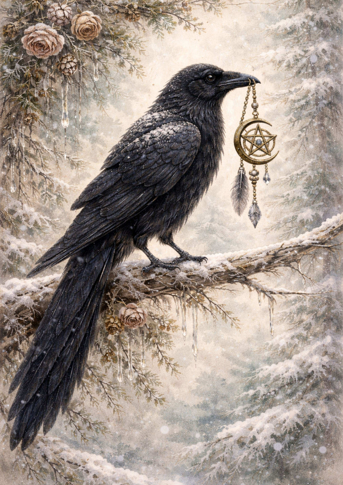 Rice Paper For Decoupage Raven With Medallion Full Cat. No. 8444