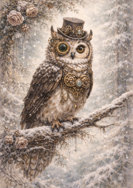 Rice Paper For Decoupage Owl In A Steampunk Hat Full Cat. No. 8445