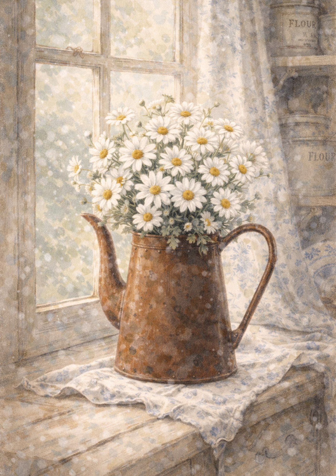 Rice Paper For Decoupage Daisies in a Watering Can Full Cat. No. 8447