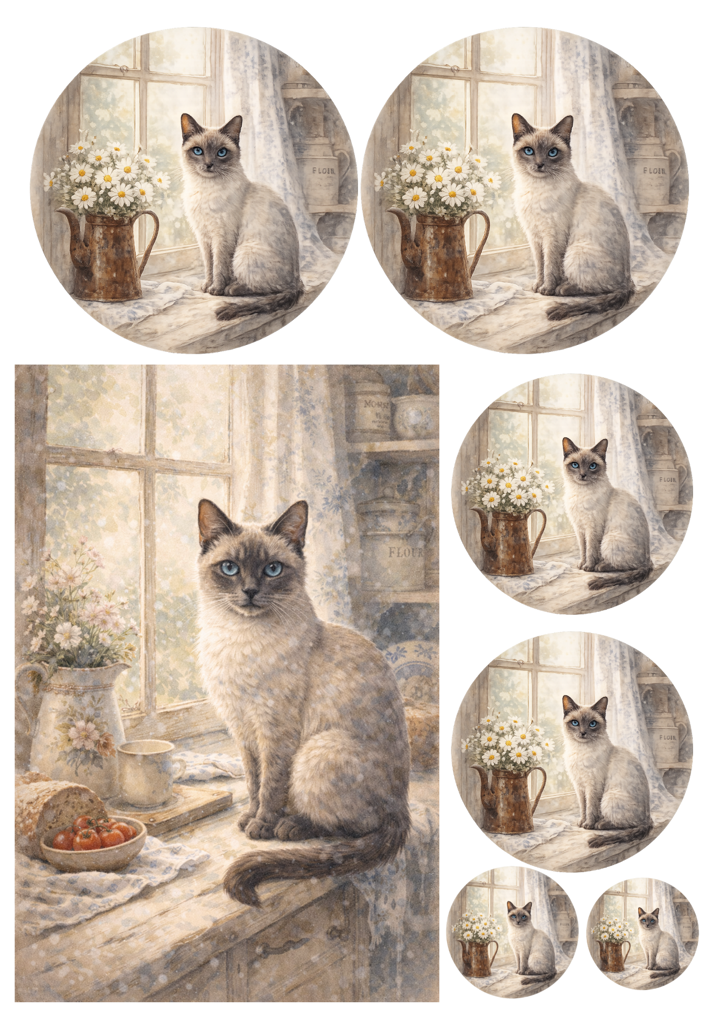 Rice Paper For Decoupage Cat On The Windowsill Collage Cat. No. 8448